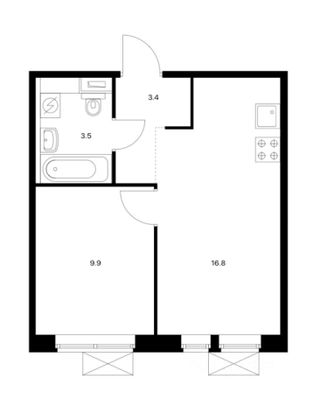 Продажа 1-комнатной квартиры 33,6 м², 3/9 этаж
