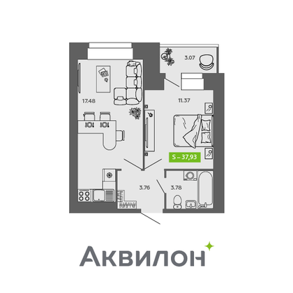 37,9 м², 1-комн. квартира, 8/9 этаж