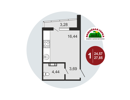 Продажа квартиры-студии 27,9 м², 9/11 этаж