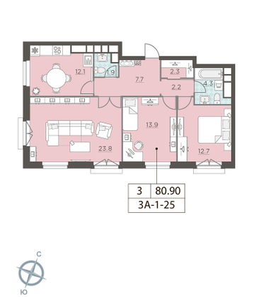 Продажа 3-комнатной квартиры 81 м², 25/29 этаж