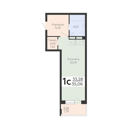 Продажа 1-комнатной квартиры 35,1 м², 2/24 этаж