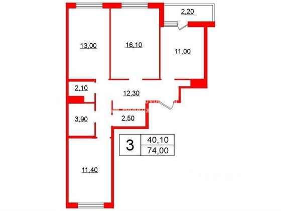 Продажа 3-комнатной квартиры 74 м², 5/23 этаж