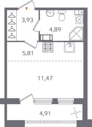 Продажа квартиры-студии 28,6 м², 3/15 этаж