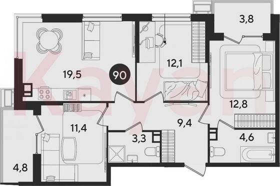 Продажа 4-комнатной квартиры 73,1 м², 6/9 этаж