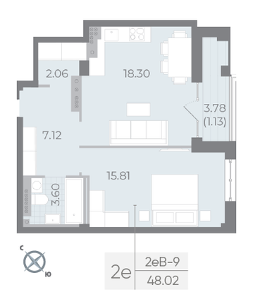 Продажа 1-комнатной квартиры 48 м², 7/8 этаж