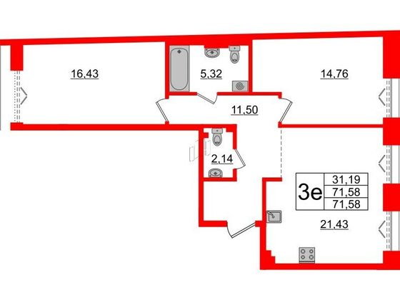 Продажа 2-комнатной квартиры 71,6 м², 4/5 этаж