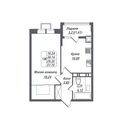 Продажа 1-комнатной квартиры 37,8 м², 5/8 этаж