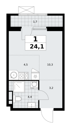 24,1 м², 1-комн. квартира, 5/30 этаж