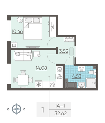 Продажа 1-комнатной квартиры 32,6 м², 18/25 этаж