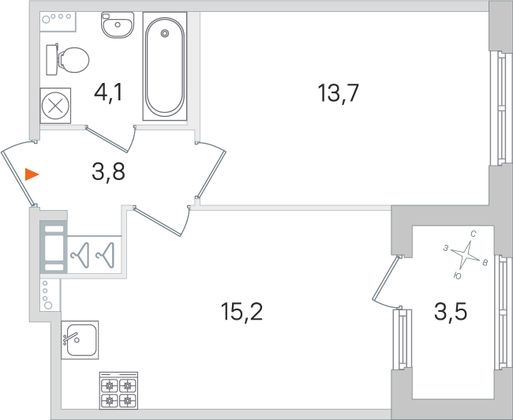 Продажа 1-комнатной квартиры 38,5 м², 4/4 этаж
