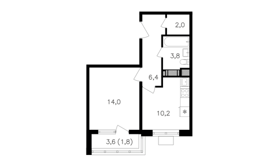 38,2 м², 1-комн. квартира, 25/27 этаж