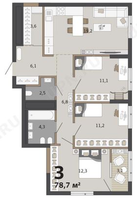 Продажа 3-комнатной квартиры 79 м², 9/30 этаж