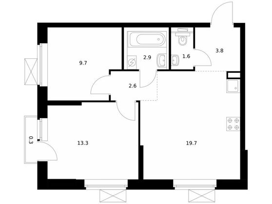 Продажа 2-комнатной квартиры 53,9 м², 2/22 этаж