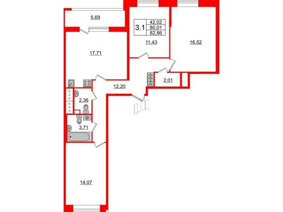 Продажа 3-комнатной квартиры 80 м², 3/18 этаж
