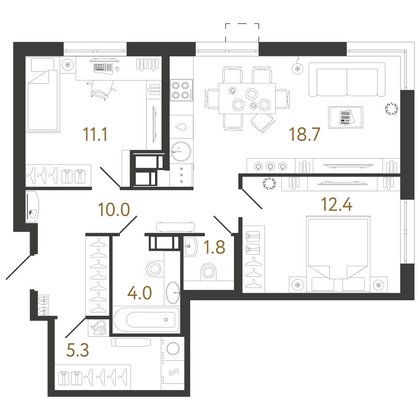 63,3 м², 2-комн. квартира, 11/23 этаж