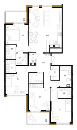 118,6 м², 4-комн. квартира, 5/12 этаж