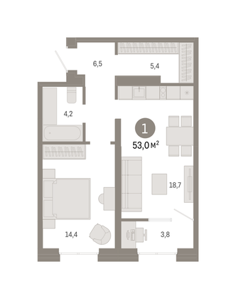 Продажа 1-комнатной квартиры 53 м², 9/9 этаж