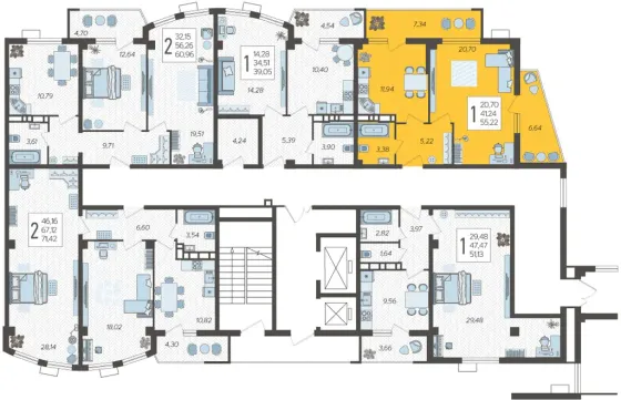 Продажа 1-комнатной квартиры 55,2 м², 7/21 этаж