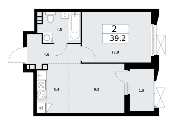 39,2 м², своб. планировка, 7/22 этаж