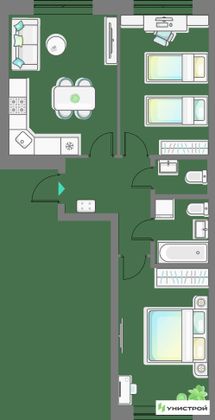 60,6 м², 2-комн. квартира, 4/10 этаж