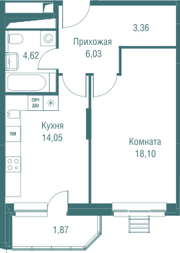 Продажа 1-комнатной квартиры 48 м², 2/25 этаж