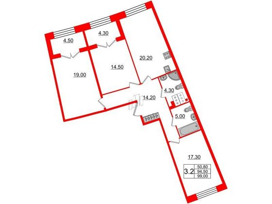 Продажа 3-комнатной квартиры 94,5 м², 5/8 этаж