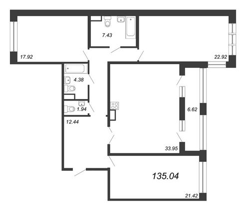 Продажа 4-комнатной квартиры 135,3 м², 6/8 этаж