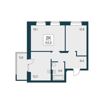 63,8 м², 2-комн. квартира, 2/21 этаж