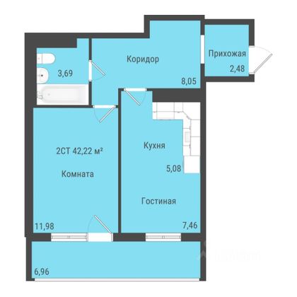 Продажа 2-комнатной квартиры 42,2 м², 4/10 этаж