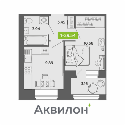 29,5 м², 1-комн. квартира, 2/11 этаж