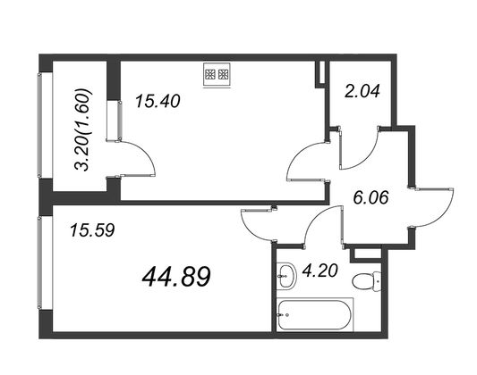 Продажа 1-комнатной квартиры 44,9 м², 4/8 этаж