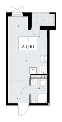 23,9 м², 1-комн. квартира, 16/19 этаж