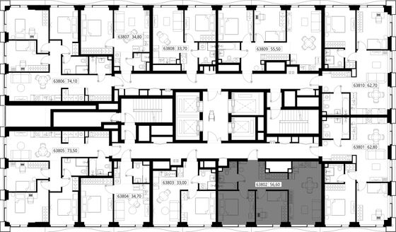 Продажа 2-комнатной квартиры 56,6 м², 38/48 этаж