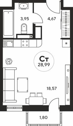 Продажа квартиры-студии 29 м², 2 этаж