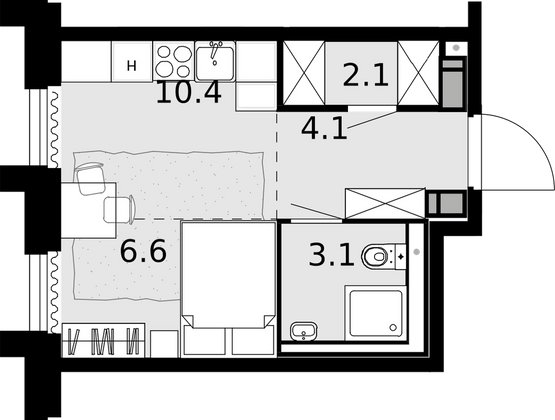 26,3 м², 1-комн. квартира, 6/22 этаж