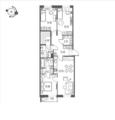 84,7 м², 3-комн. квартира, 3/10 этаж