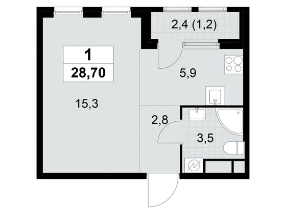 Продажа квартиры-студии 28,7 м², 16/30 этаж