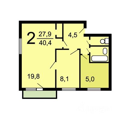 Продажа 2-комнатной квартиры 40,4 м², 3/5 этаж