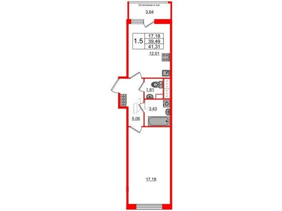 Продажа 1-комнатной квартиры 39,5 м², 10/10 этаж