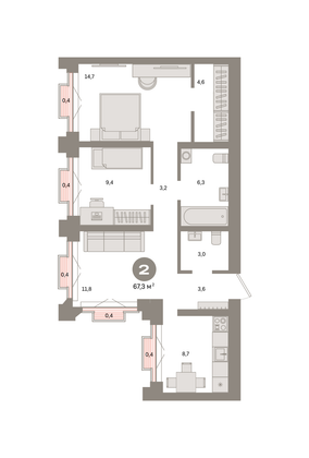 Продажа 2-комнатной квартиры 67,3 м², 23/24 этаж