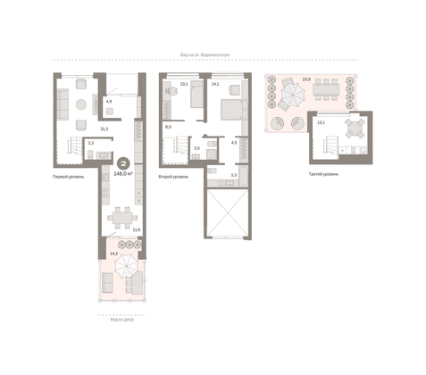 148 м², 2-комн. квартира, 1/1 этаж