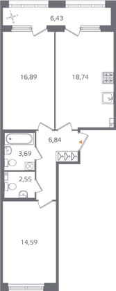 Продажа 2-комнатной квартиры 66,5 м², 3/16 этаж