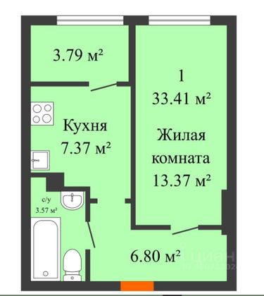 Продажа 1-комнатной квартиры 33 м², 16/25 этаж