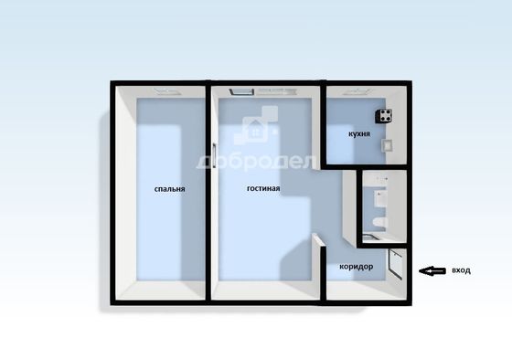 Продажа 2-комнатной квартиры 44,4 м², 1/5 этаж