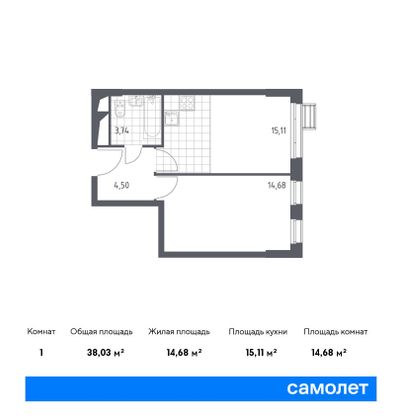 Продажа 1-комнатной квартиры 38 м², 24/31 этаж