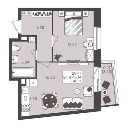 Продажа 2-комнатной квартиры 46,1 м², 6/22 этаж