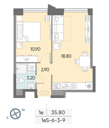 Продажа 1-комнатной квартиры 35,8 м², 4/58 этаж
