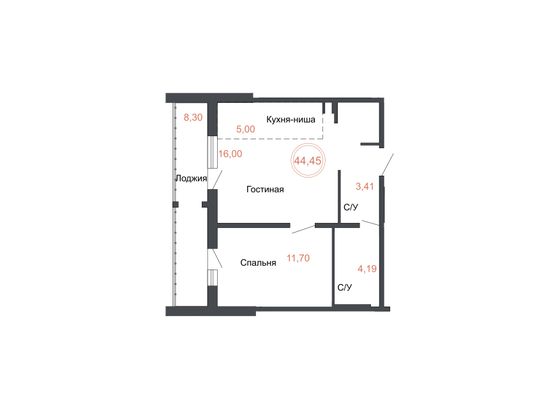 Продажа 2-комнатной квартиры 44,5 м², 13 этаж