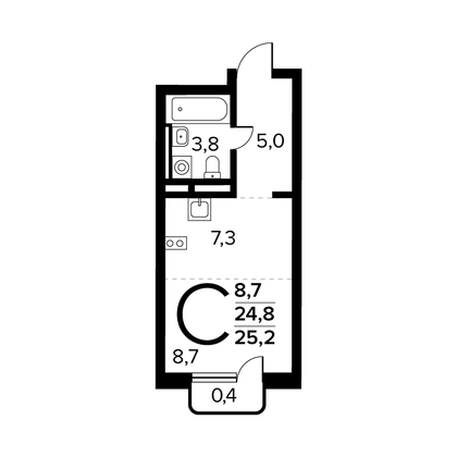 25,2 м², студия, 3/14 этаж
