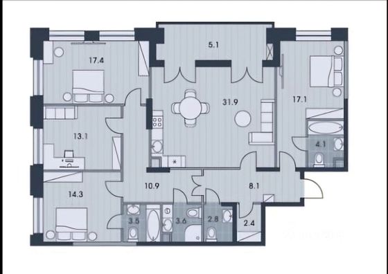 Продажа 4-комнатной квартиры 139,5 м², 32/34 этаж